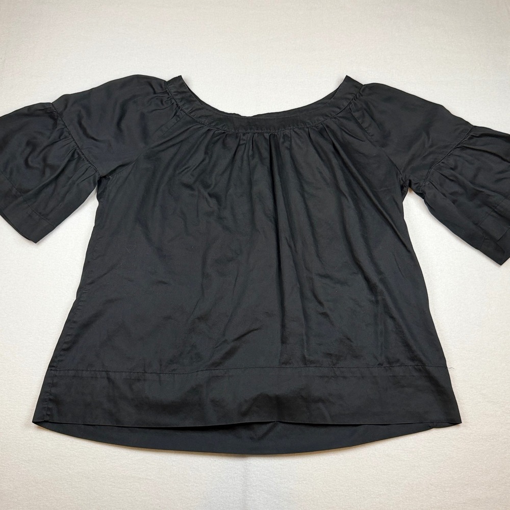 ANA A New Approach Black Ruffle Sleeve Scoop Neck Cotton Blouse XL